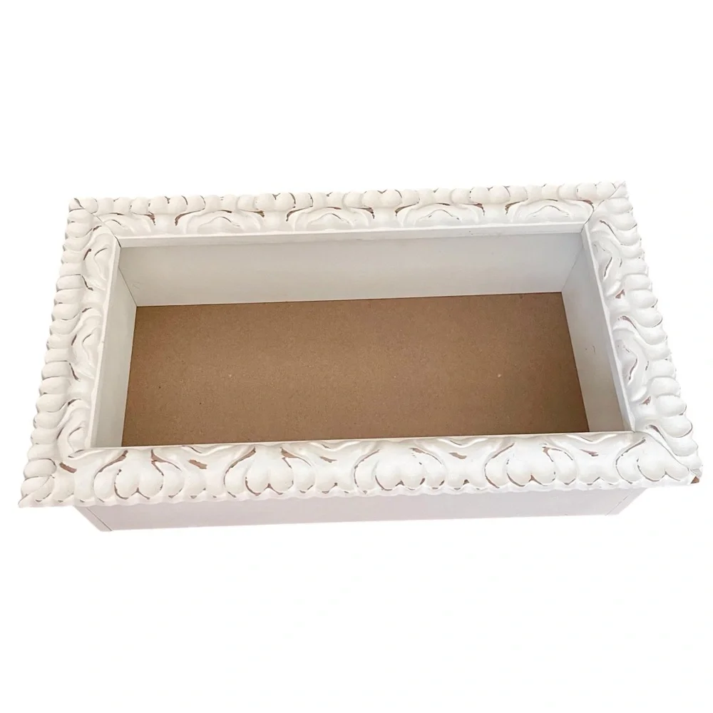 Hobby Lobby White Distressed Ornate Wood Composite Box Wall Frame Shelf - Picture 7 of 16